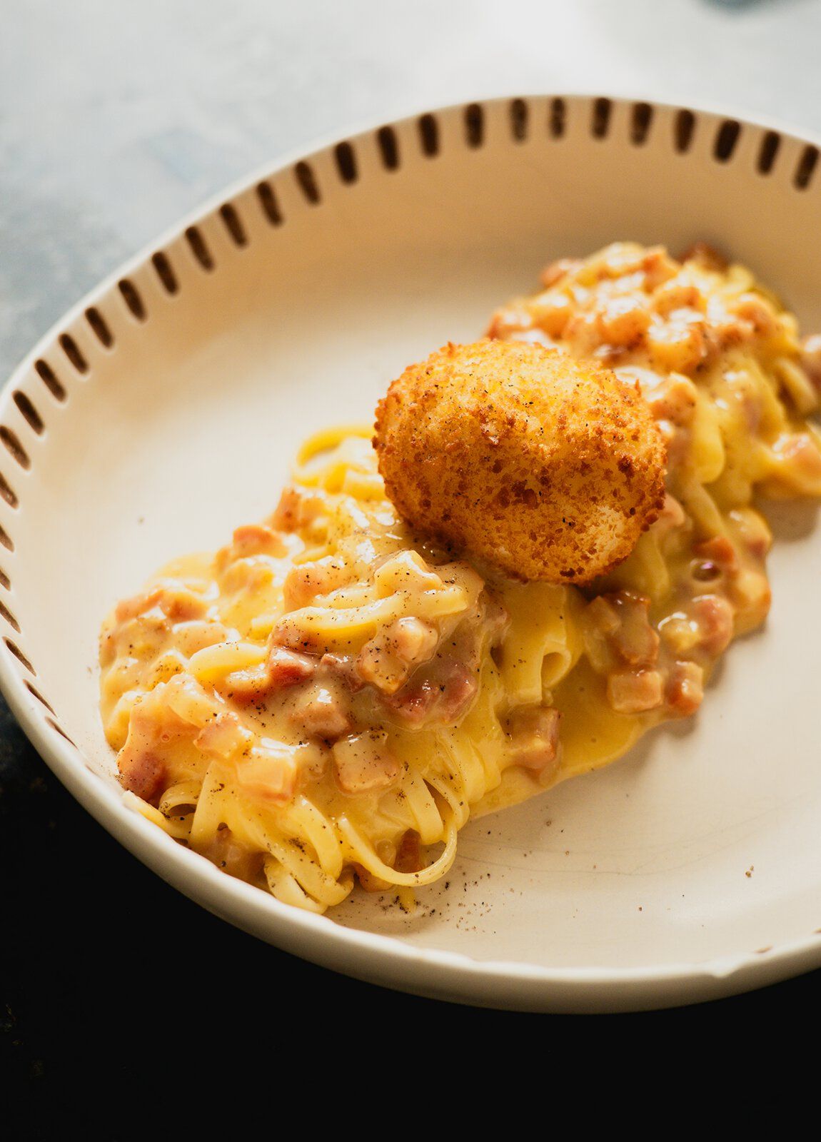 Carbonara & Deep Fried Mollet Egg